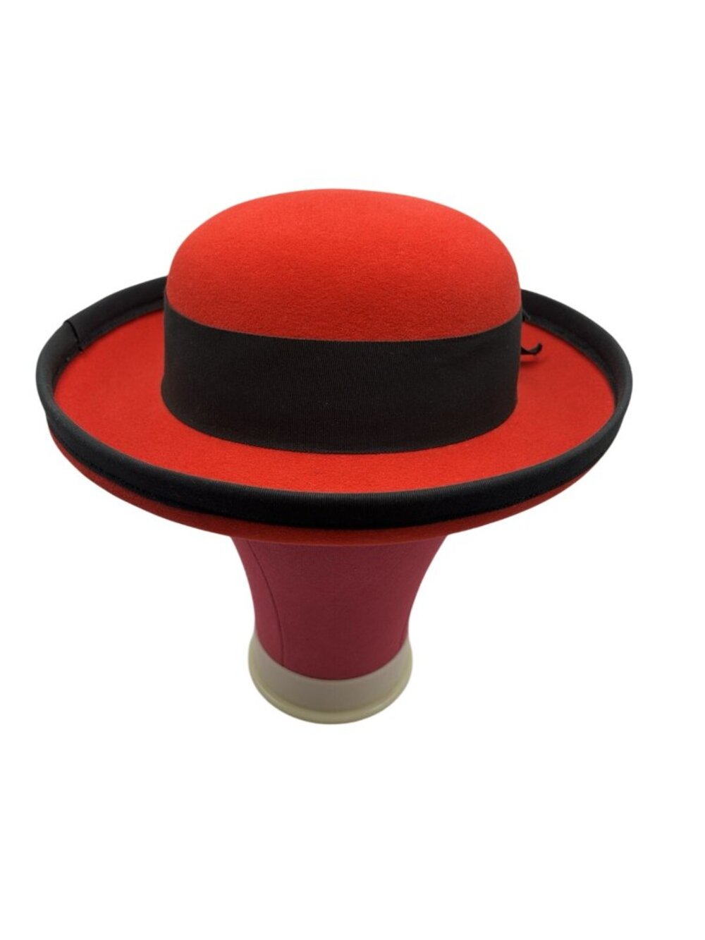 Vintage Adolfo II Red Wool Felt Hat Black Bow Heart Charm USA Excello Chic Style - Picture 14 of 16